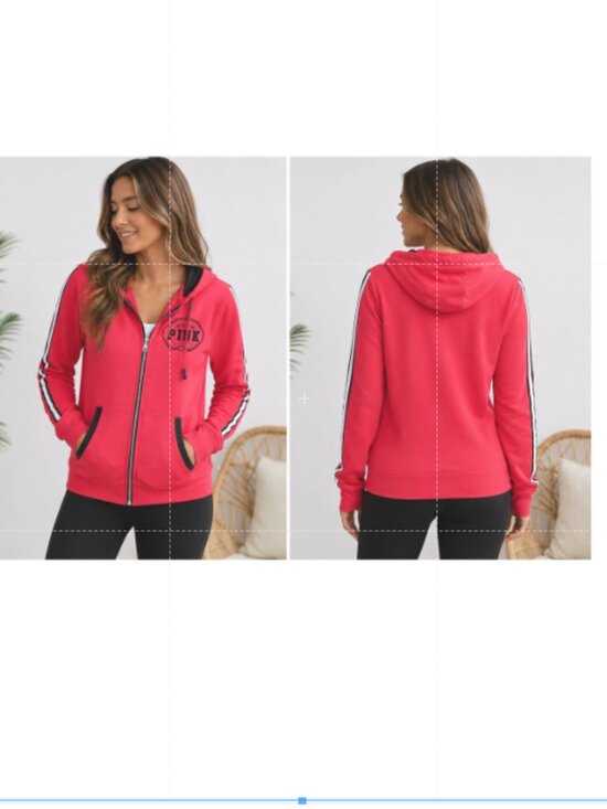 PINK Victoria's Secret Tops - PINK Victoria's Secret Limited Edition Red Zip Hoodie XS | White &‎ Black Stripe
